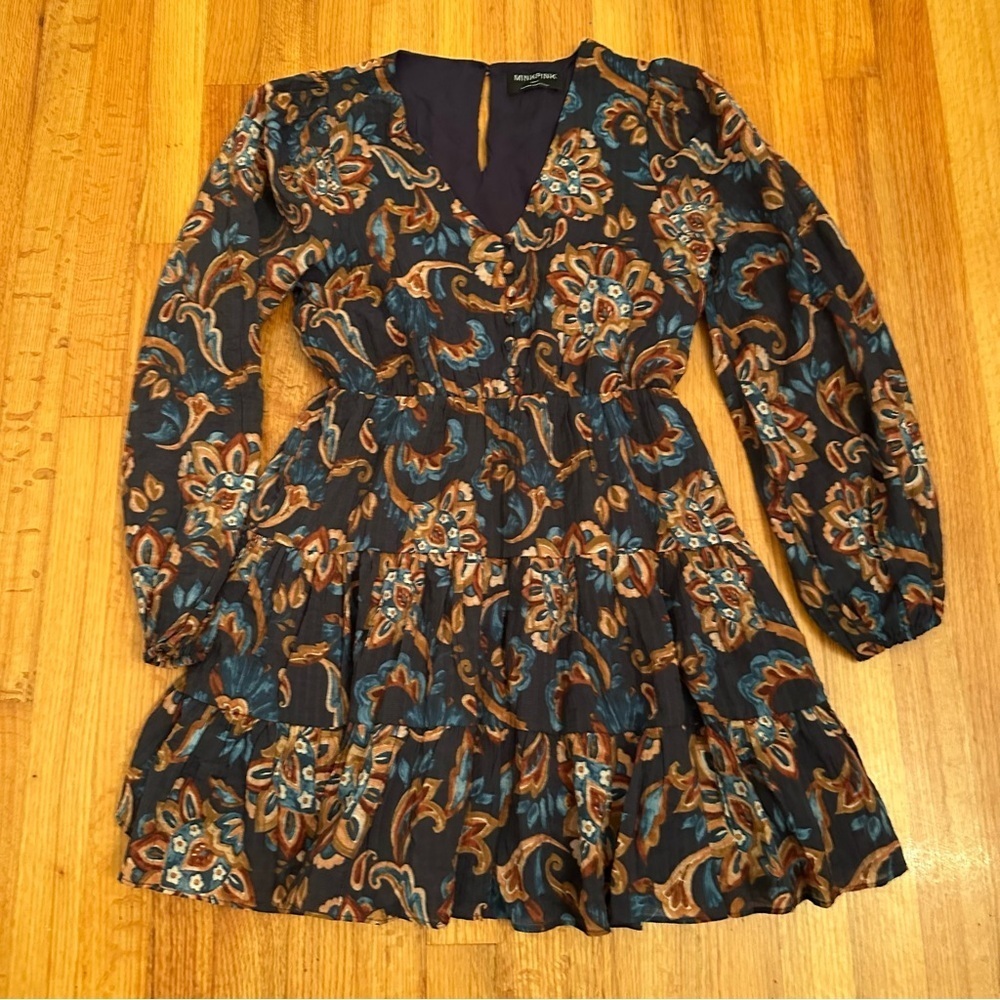MINKPINK WHILLA MINI DRESS IN NAVY & multi Size Small / REVOLVE (g8)